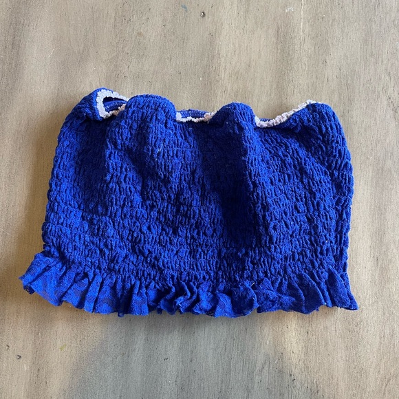Blue Ruffled Tube Top - Picture 1 of 3